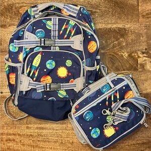 Pottery Barn Kids Space Planets Large Backpack and lunchbox.